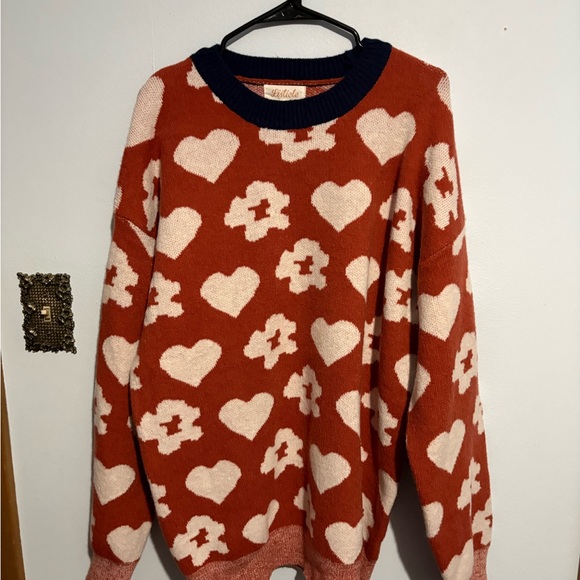 Listicle Sweaters - Listicle Red and Cream Heart Sweater